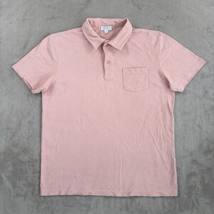 Sunspel Riviera Polo Shirt in Pale Pink Men Medium Mesh Cotton Designer $155